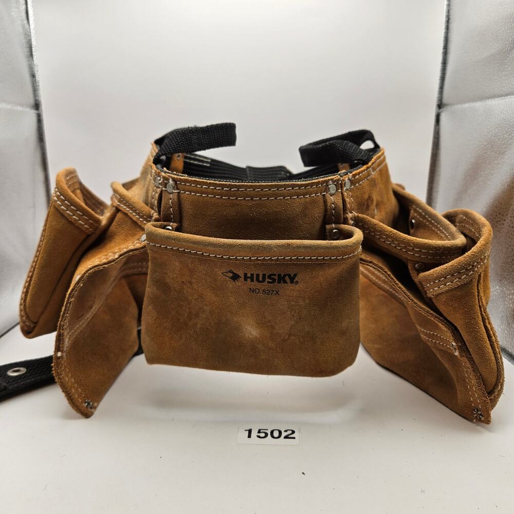 2 COMBO HUSKY 527X UTILITY WORK TOOL BELT+ 836X TOOL POUCH SUEDE LEATHER